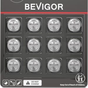 BEVIGOR CR2032 纽扣电池（12粒装，3V锂电池）｜适用于AirTag、钥匙扣、智能设备、体重秤等多种小型电子产品