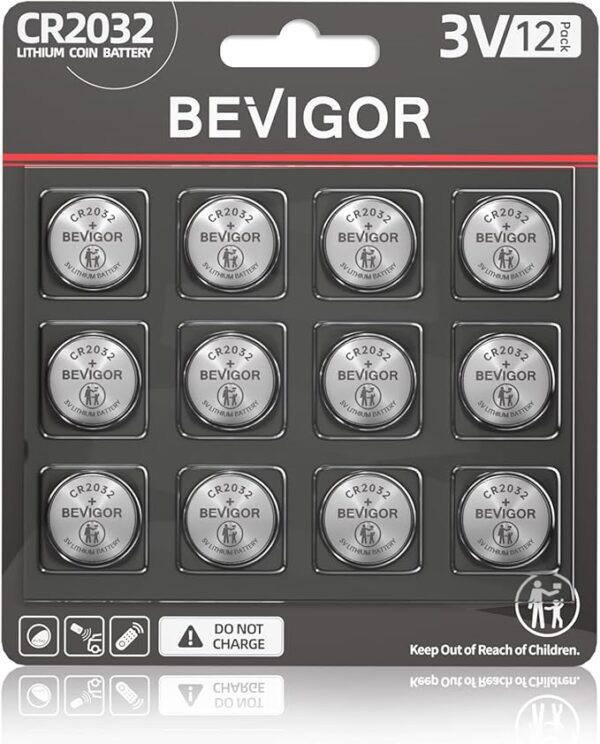 BEVIGOR CR2032 纽扣电池（12粒装，3V锂电池）｜适用于AirTag、钥匙扣、智能设备、体重秤等多种小型电子产品