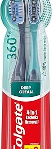 Colgate 360 深层清洁手动牙刷（2支装）｜软毛呵护牙龈｜内建舌苔清洁器｜有效去除牙菌斑与异味