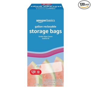 大容量保鲜密封袋｜1加仑大号120只装｜冷冻可用｜双重密封条｜Amazon Basics