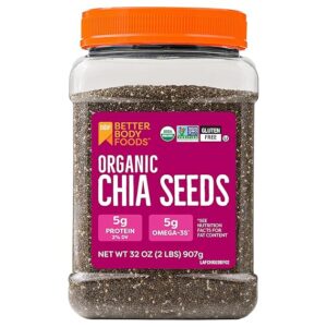 BetterBody 有机奇亚籽｜2磅罐装｜富含Omega-3和膳食纤维｜适合生酮/素食/无麸质饮食